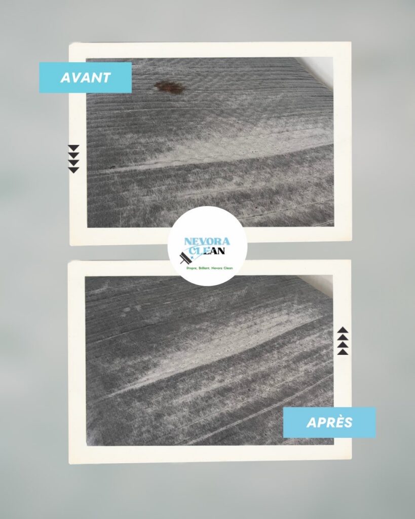Tapis gris avant et après un nettoyage professionnel Nevora Clean